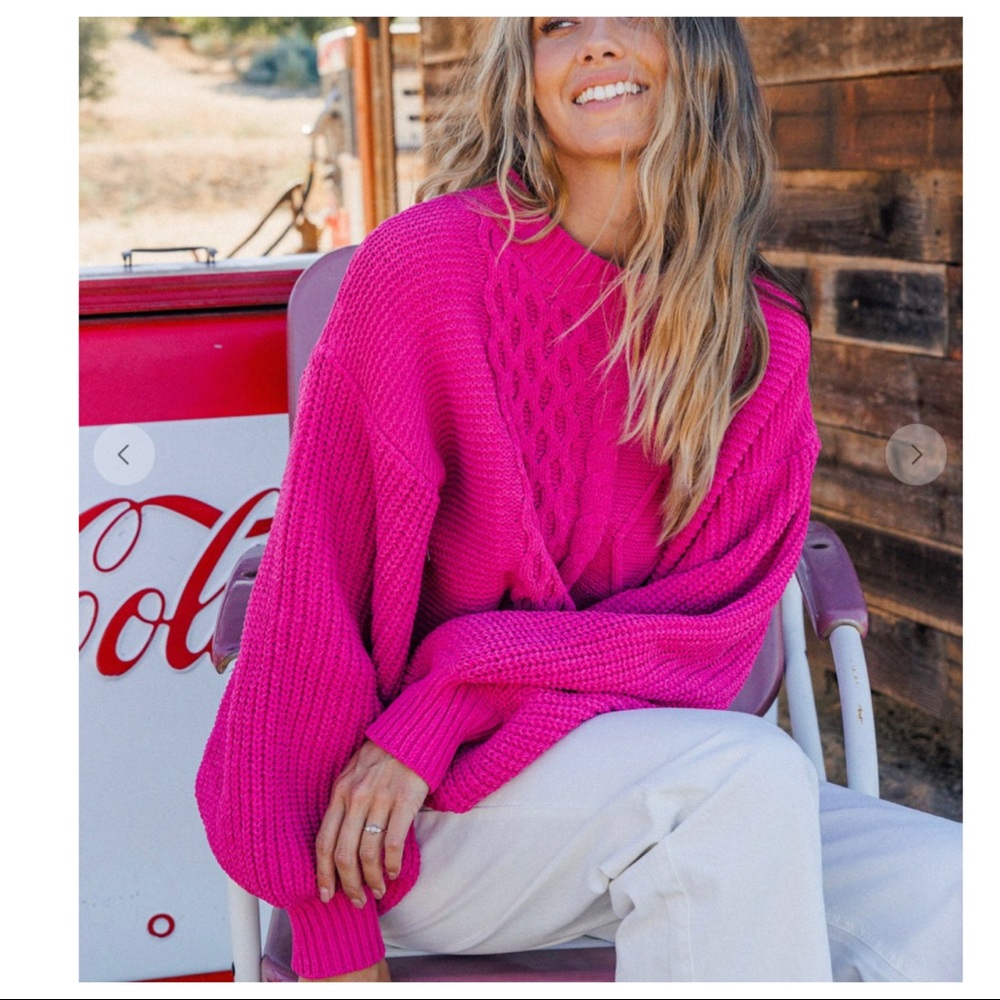 💙Boho Absolutely Beautiful Puff Long Sleeve Cable Sweater Top